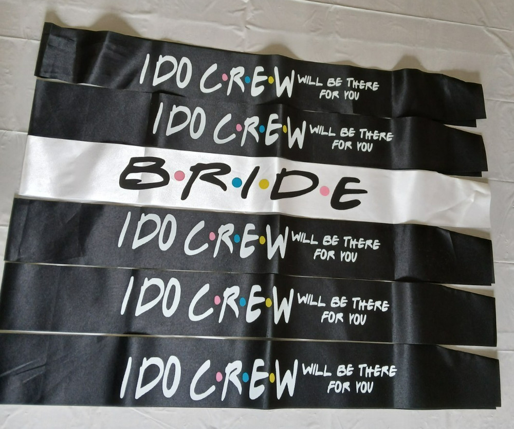 I Do Crew Wedding Party Sashes “Bride” “I Do Crew” Friends Themed black/white