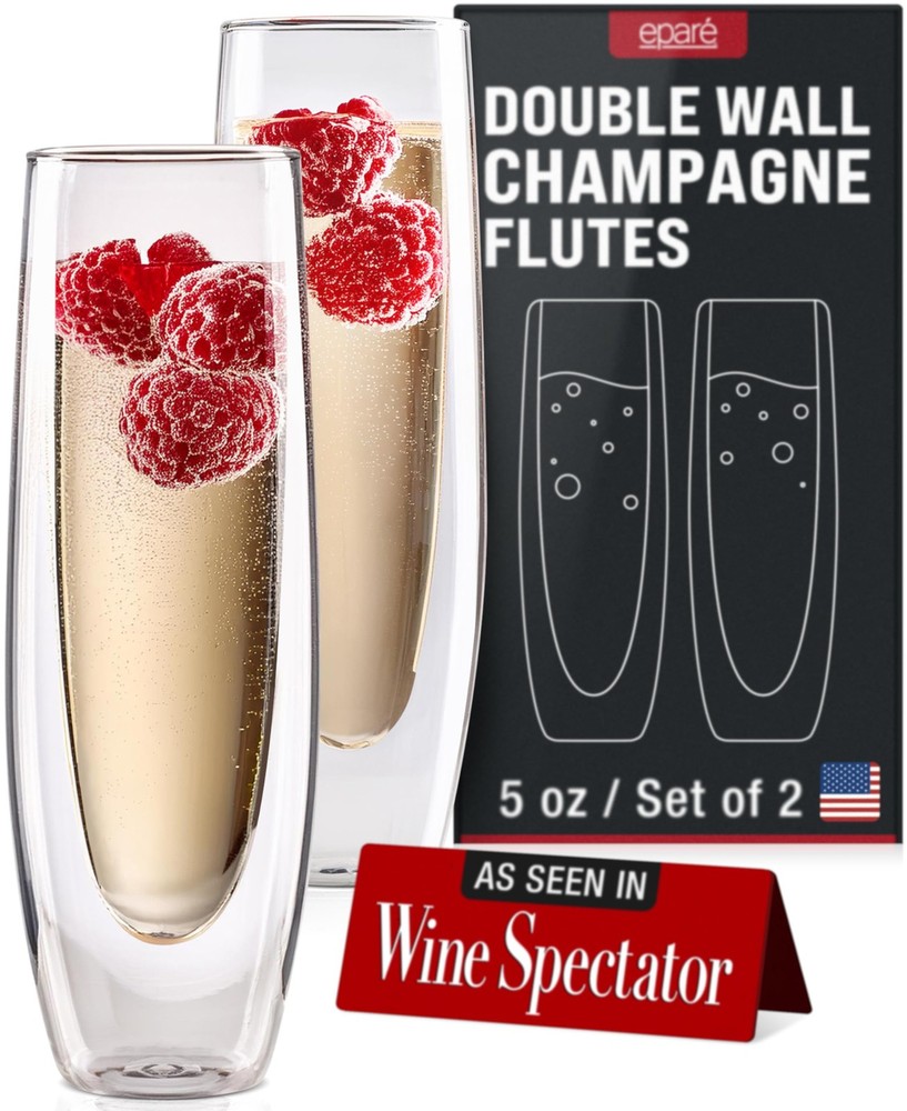 Eparé Double Wall Stemless Champagne 2 Count (Pack of 1), Clear – Set 2