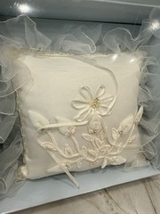 Vintage Darice Pillow with Tulle Edge Cream Wedding Ring Bearer Pillow