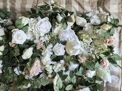 Used ONCE Ling’s Moments Artificial Flowers On Green Paneling White Pink & Blush