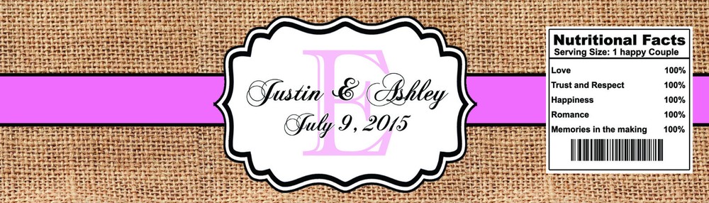 100 Burlap Pink Stripe Water Bottle Labels Wedding Shower Bridal Party Monogram