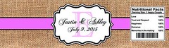 100 Burlap Pink Stripe Water Bottle Labels Wedding Shower Bridal Party Monogram