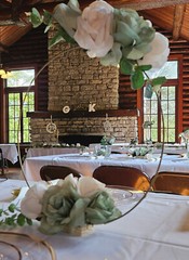 6 Pc Wedding Table Centerpieces, Green, Ivory, Round, Circle, Gold, Wood