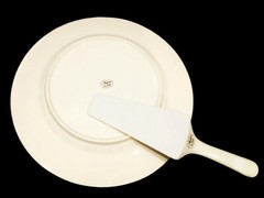 PORCELAIN BONE CHINA ANDREA BY SADEK CAKE PLATE & SERVER 2PC SET, EXCELLENT COND