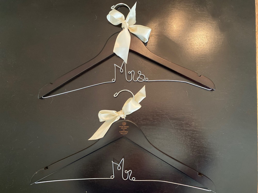 Mr & Mrs Hanger Set – Dark Wood & Metal – Weddings