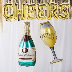 39″ GOLD GREEN Champagne Bottle and Goblet Mylar Foil Balloons Party Supplies