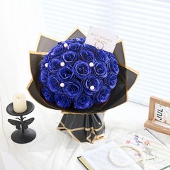 Waipfaru Blue Glitter Roses Bouquet, DIY Fake Flowers 24pcs,