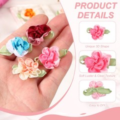 20Pcs Ribbon Flowers 1.2 in Fabric Flowers Satin Ribbon Pink/Light Pink