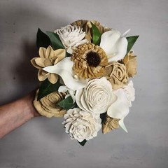 Champagne Beige Ivory Rose Calla Lily Sola Bridal Wedding Bouquet Accessories