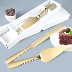 Wedding Cake Cutting Set – Gold Knife & Server, Stainless Steel