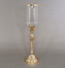 Candle Holder Brass Clear Glass Shade and Brass Ring 5.5″Dia 19.5″High Set/2