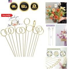 30 Pack Strong Grip Gold Floral Card Holder Picks, 13.4 Inch Metal Flower Pi…