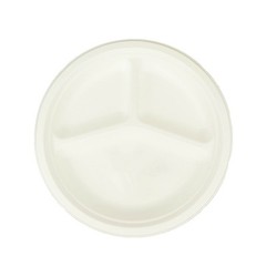 50 Round 10″ White 3-Compartment Sustainable Bagasse Dinner Plates Party Events