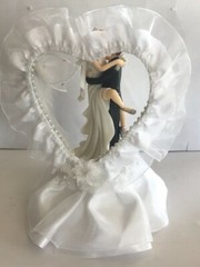 Western Honeymoon Night, Rhinestone and Pearl Heart, White and Gold Cake Top