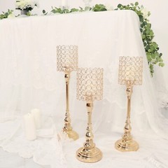 3 Gold Crystal Beaded Metal Goblet Votive CANDLE HOLDERS Centerpieces Events