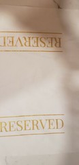 Reserve Chair Sign Formal White Gold Letter Cloth 17″X15″ NEW Suede Nonslip NEW
