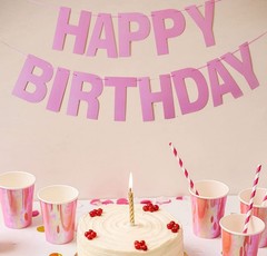 Prestrung Happy Birthday Banner – Pink Birthday Sign Garland Bunting, Decorat…