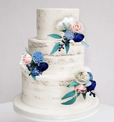 Pink Dusty Blue Wedding Cake Flower Topper Sola Wood Blush Navy Artificial Decor