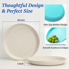 Homestockplus 10 Inch Large Plastic Dinner Plates Set Of 8 Wheat Straw Plates