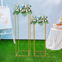 2Pcs Gold Flower Rack Metal Geometric Column Stand Wedding Backdrop Decor