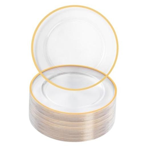 12 Inch Disposable Charger Plates Plastic Pack Plastic Clear 100 Gold Rim