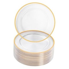 12 Inch Disposable Charger Plates Plastic Pack Plastic Clear 100 Gold Rim
