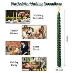 10 Inch Spiral Taper Candles for Home Decoration, 4 Pack 10 inches, Green