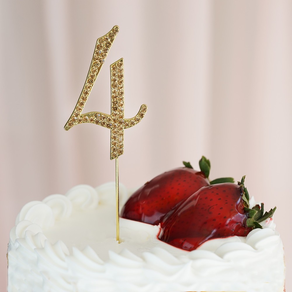 2.5″ GOLD Number 4 Rhinestone Cake Topper Wedding Cupcake Dessert Dessert Events