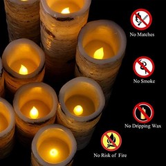 Flameless Flickering LED Candles Birch Bark 9 Pack (D:2.2″ x H:4″5″6″7″8″9″)