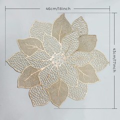 Gold Round Placemats for Dining Table Set of 6 Pressed 6Pcs, A5/Hibiscus/Gold