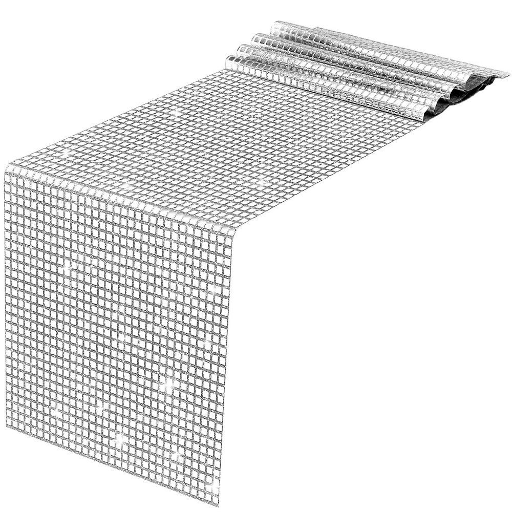 Glitter Disco Party Table Runner, Silver Mirror Sequin 12 X 108 Inch,
