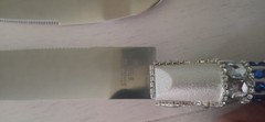 Beaded Stainless Steel Cake Serving Set 2 Piece Blue and White Tableware