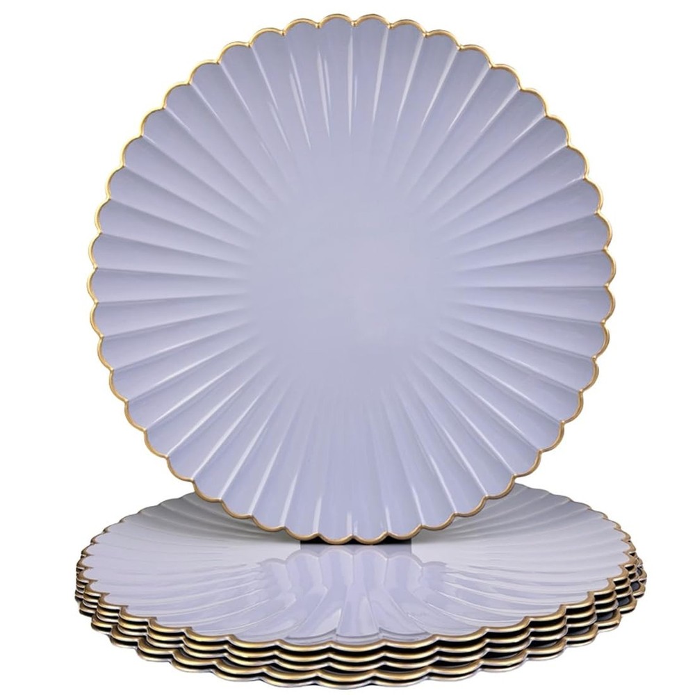 Grey Glossy Shagreen Charger Plates, 13 Inch Plastic Round Dinner Charger Pla…