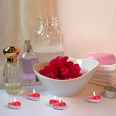 50 Pack Heart Shaped Unscented Tea Lights Candles – Smokeless Tealight Red
