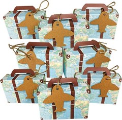 50Pcs Party Favor Candy Box, World Map Mini Suitcase Favor Box, Vintage Kraft…