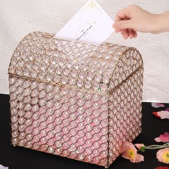 Crystal Card Box with Heart Lock, 10.7″ x 8.3″ x 11″ Wedding Card Box Gold