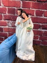 RARE Vintage 1950’s Porcelain WEDDING CAKE TOPPER BRIDE & GROOM Both In WHITE 7″