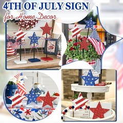 3PC Wooden Star Table Decor Set Patriotic Red White Blue Shiny Independence Day