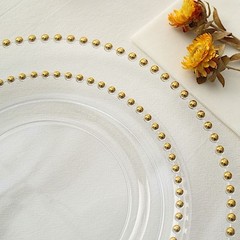 CLEAR GOLD 10 Round 8″ Plastic Salad PLATES Beaded Rim Party Events Decorations