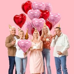 Pink Red Heart Balloons, 20 Pcs 18 Inch Heart Shaped Foil Balloons Pink,red