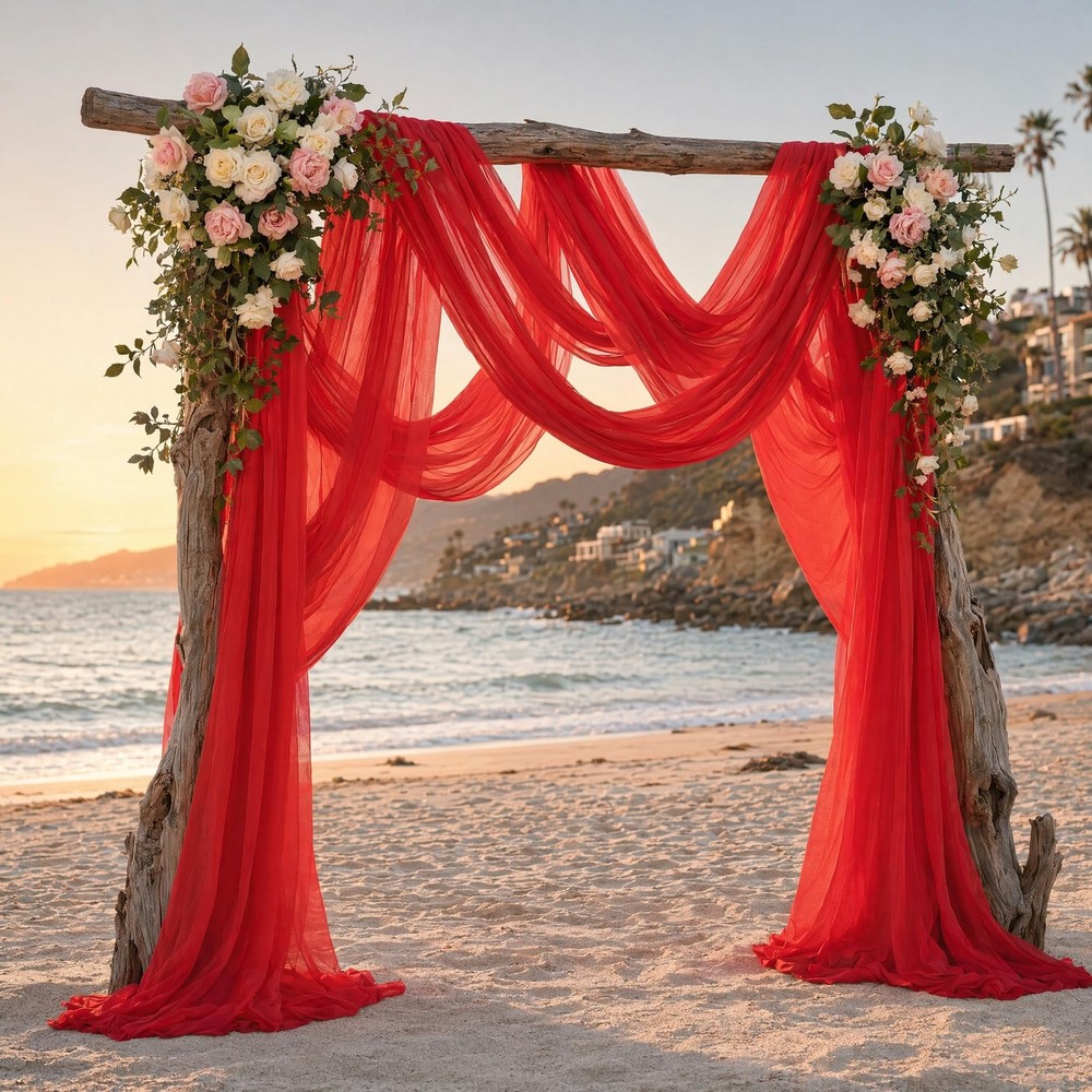 AMZLOKAE 3 Panels 6 Yards Red Chiffon Wedding Arch Drapes | 29″x216″ Sheer Fa…