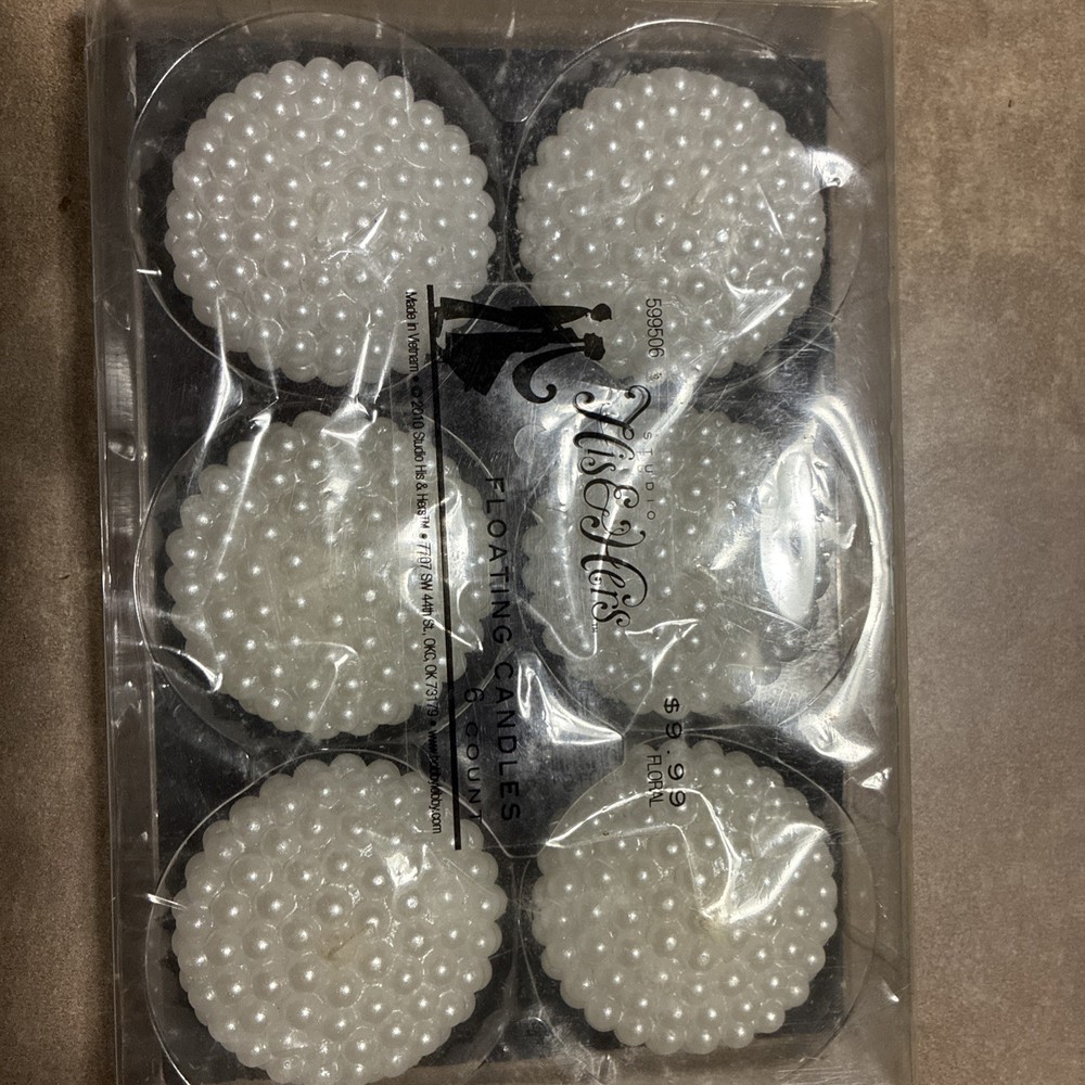 His & Hers Floating Candles Set of 6 White Pearl Floral Pattern