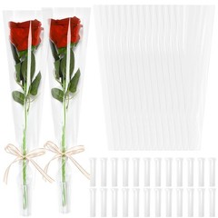 AUGSUN 120 PCS Flower Bags for Bouquets Single Rose Sleeve Transparent Plastic F