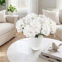 12PCS 15.4In Artificial Hydrangea Silk Flowers Bouquet Faux 12pc-white