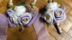 Ansofi Purple & White Corsage And Boutonniere