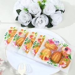 100 White Clear PVC Cookie Candy Bags With «Thank You» Floral Print Party