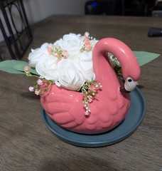 Wedding Centerpiece, Flamingo Table Decor with Bouquet of White Mini Roses