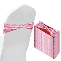 50Pcs 14″x5″ Stretch Chair Sashes Bows Chair Bands Sash with Buckle, Rose Pink