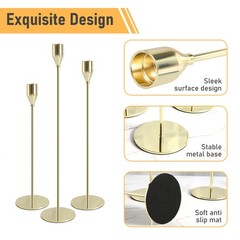 Panumly Candle Holders, Gold Candlestick Holders Set of 3 for 3,