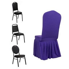 PURPLE Ruffle Pleated Skirt Fitted Spandex Banquet CHAIR COVER Party Decorations